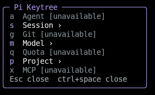 Pi Keytree&rsquo;s keyboard-driven command menu in the Pi terminal interface